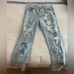 Alice + Olivia Ripped Light Blue Boyfriend Jeans